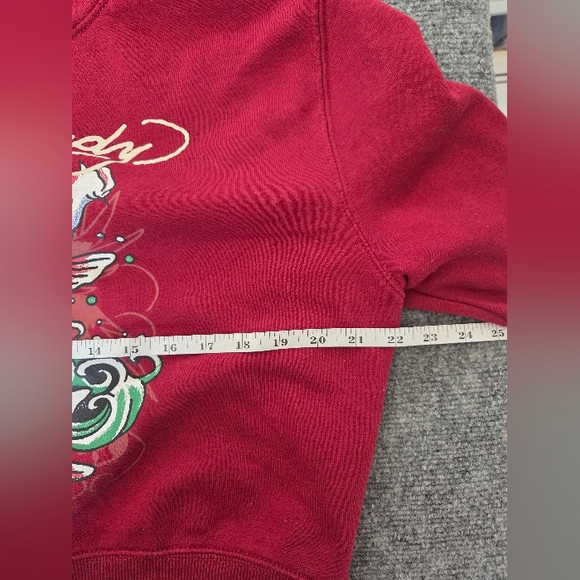 Ed Hardy Women’s L Red Burgundy Koi Fish Tattoo Graphic Hoodie - Picture 5 of 9